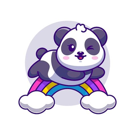 Premium Vector Cute Panda Jumping With Rainbow Cartoon