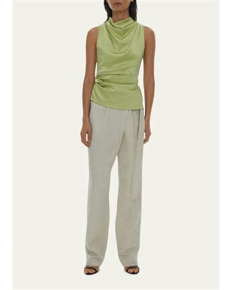 Helmut Lang Silk Cowl Neck Top In Green Lyst