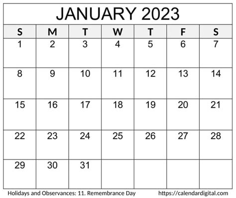 January 2023 Calendar With Holidays Calendar Digital