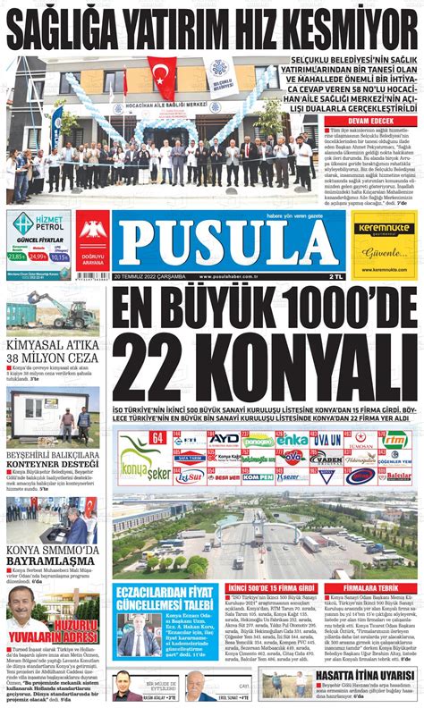 20 Temmuz 2022 tarihli Pusula Haber Gazete Manşetleri