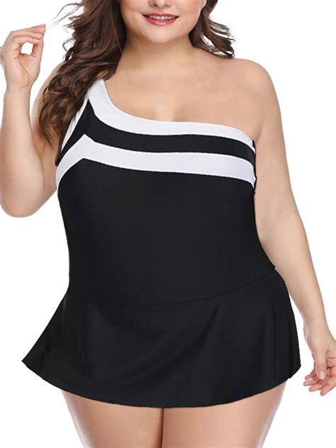 Mid Ten Ladies Women Swimsuit Plus Size One Piece Swimdress Black Swimwear Off Shoulder