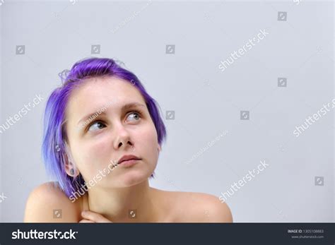 Beautiful Sexy Girl Purple Hair Short Stock Photo 1305108883 Shutterstock