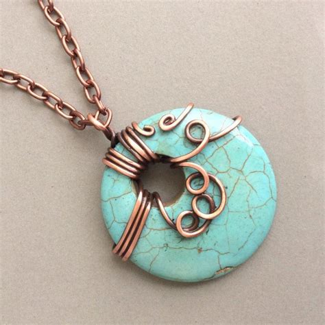 Turquoise Pendant Necklace Copper Jewelry Boho Necklace Bohemian