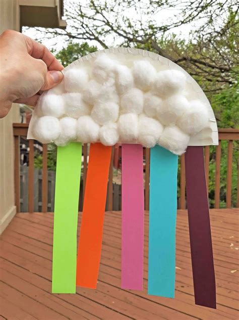 Paper Plate And Cotton Ball Rainbow Cloud Craft Craft Activities For