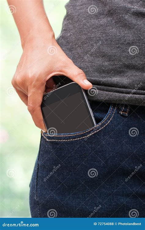 Smart Mobile Phone In Jeans Pocket Stock Photo Image Of Palmtop
