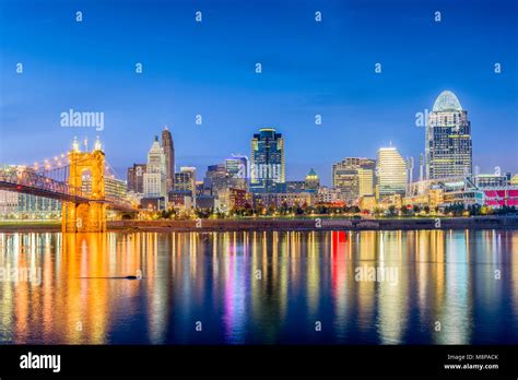 Cincinnati Ohio Usa Skyline On The River At Dusk Stock Photo Alamy