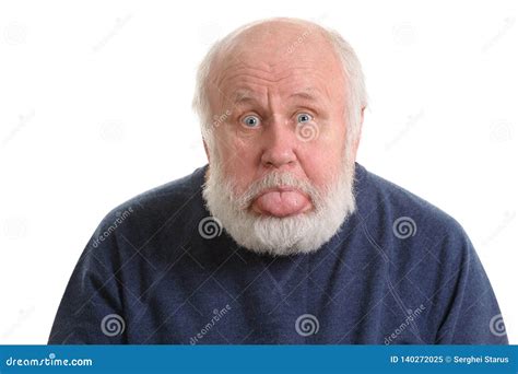 Old Man Sticking Out His Tongue Isolated On White Stock Image Image Of Background Portrait