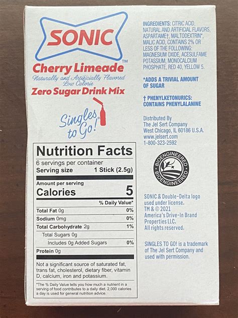 Sonic Cherry Limeade Zero Sugar Drink Mix 72392306237 Ebay