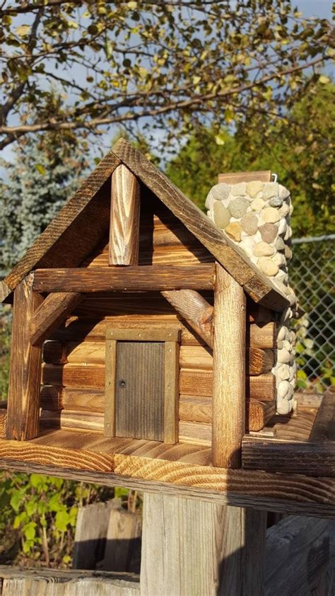 Bird Feeder Log Cabin Style With Stone Chimney Etsy Stone Chimney