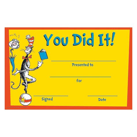 Dr Seuss™ You Did It Certificates Business For Kids Preschool