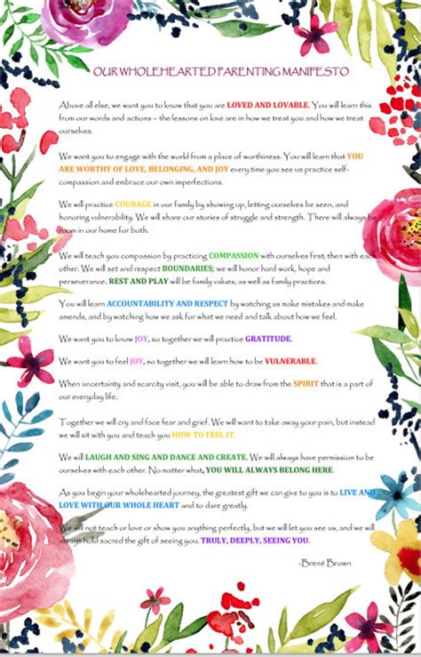 Colorful Poster Brene Brown Parenting Manifesto Inspirational Etsy