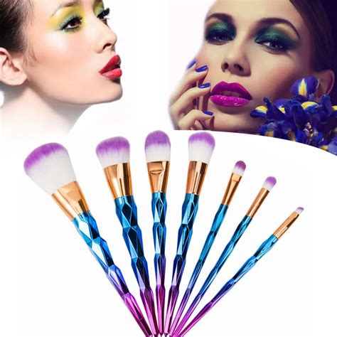 Elailite 7pc Makeup Brushes Set Rainbow Gradient Diamond Cosmetic Box Brush Foundation Eye