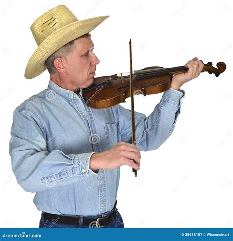 Musicien Playing Violin Ou Fiddle Isolated De Musique Country Image
