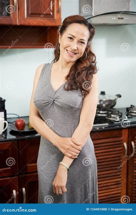 Middle Aged Smiling Woman Stock Photo Image Of Lifestyle 124401888