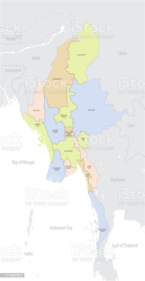 Detailed Map Of Myanmar With Administrative Divisions And Borders Of