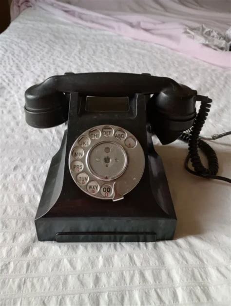 Vintage Gpo 332l Bakelite Rotary Dial Telephone Black 1940s1950s £32