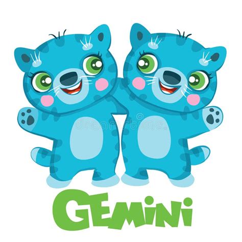 Gemini Zodiac Sign Two Identical Blue Cats Year Of The Cat Isolated