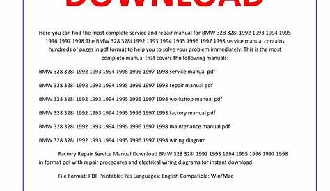 Bmw 328 328i 1992 1993 1994 1995 1996 1997 1998 service repair manual