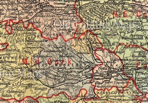 Antique County Map of Cork, Ireland circa 1884