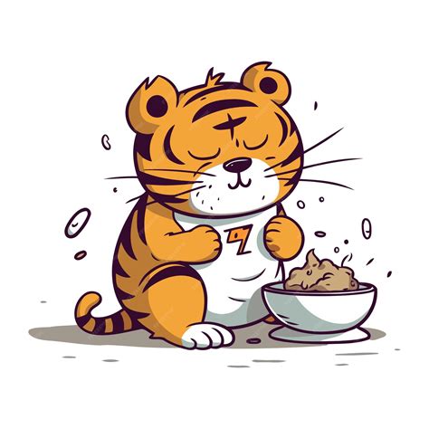 Premium Vector Cartoon Tiger Eating A Bowl Of Cereals Vector Illustration