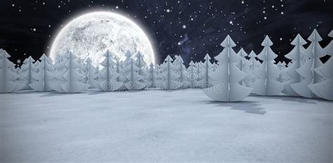 Composite Image Of Christmas Trees At Forest On Snowy Field Stock Image