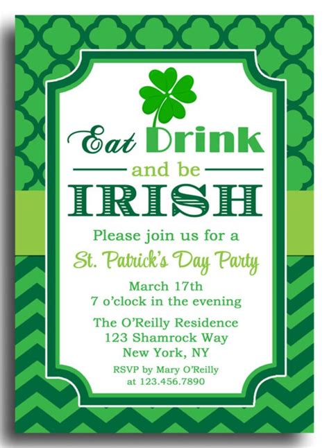St Patricks Day Invitation Printable Or Printed With Etsy