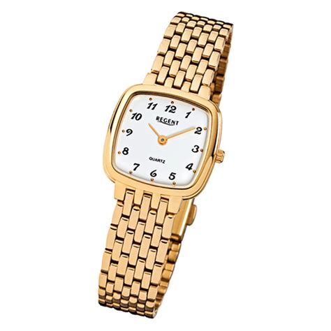 Regent Damen Armbanduhr F Quarz Uhr Stahl Armband Gold Urf