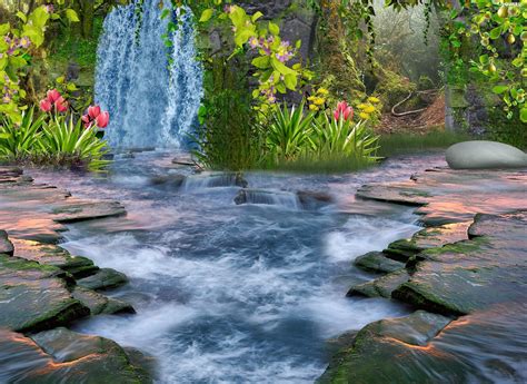 Waterfall Flowers Wallpapers Wallpaper Cave