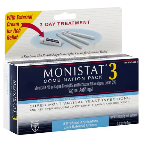 Monistat 3 Vaginal Antifungal Cream 3 Day Treatment Combination Pack