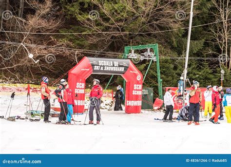 People Having Fun On Snowy Mountain Sky Resort Editorial Photo Image
