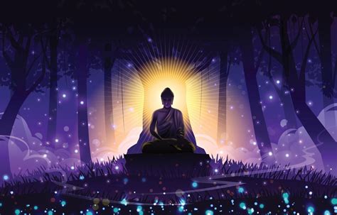 Vesak Day Background With Figure Of Buddha Meditating Under The Bodhi