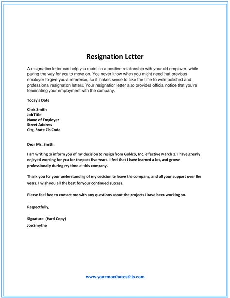 Resignation Letter Templates Templatedose