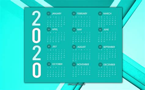 Descargar Fondos De Pantalla 2020 Calendario Todos Los Meses Turquesa