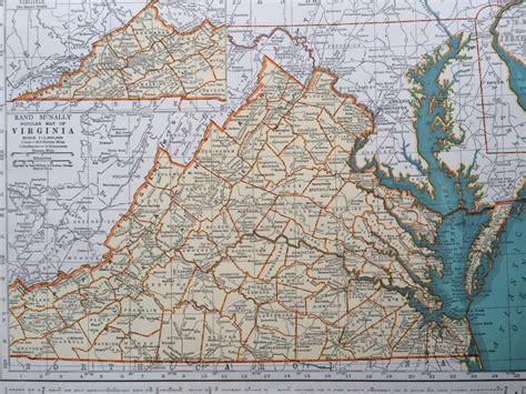 1937 Virginia Original Vintage Map 11 X 14 Inches State Map Rand