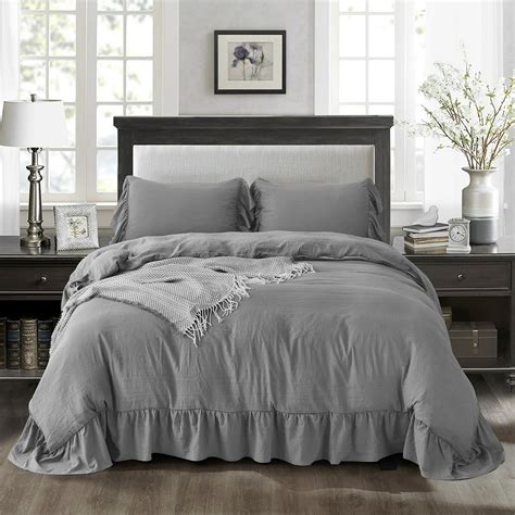 Homechoice 3 Piece Washed Duvet Cover King With Handcraft Ruffle 100