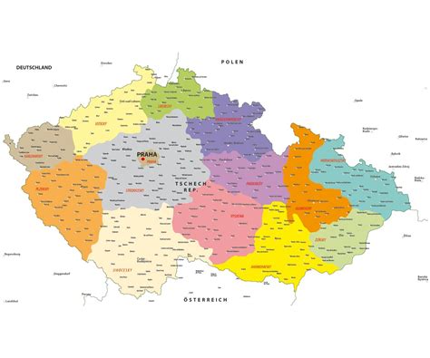 Karte von tschechien mit der hauptstadt prag. Tschechien Plz Karte | hanzeontwerpfabriek