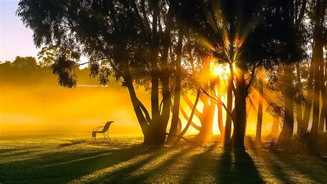 Hd Wallpaper Morning Dawn Fog Sunrise Sky Clouds Fields Meadow