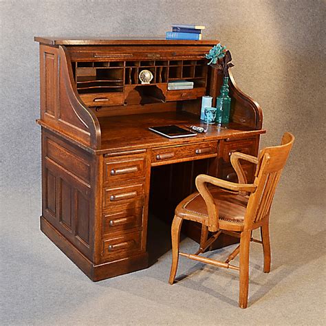 Antique Roll Top Writing Bureau Desk Oak Edwardian Globe Wernicke