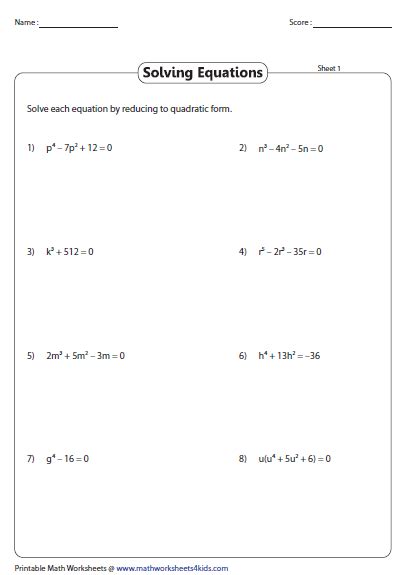 Quadratic Formula Solving Quadratic Equations Worksheet Askworksheet