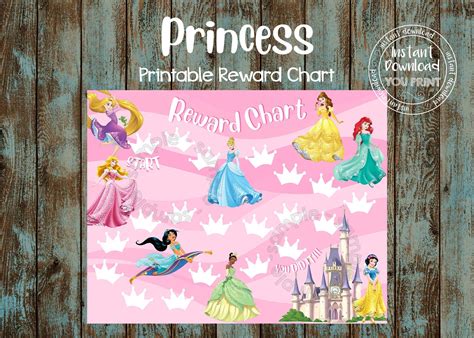 Instant Download Reward Chart Printable Chart Princess Chart Etsy