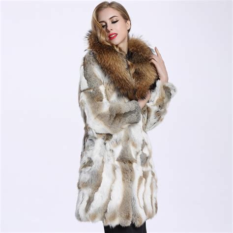 new genuine natural real rabbit fur coat women fashion jacket with big raccoon fur collar ladies