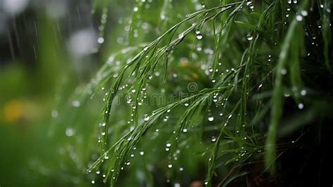 Rain Falling On Green Leaves And Branches Raindrop On Leaf Wallpaper