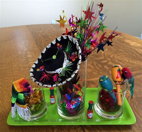 Cinco De Mayo Centerpieces Trays And Glassware Are From Dollar Tree As Are Metallic Bows In S