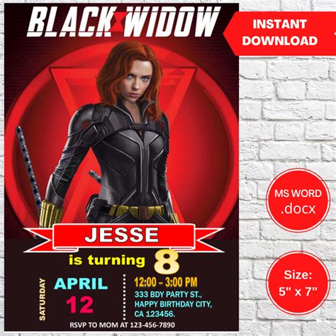 Black Widow Birthday Invitation Template