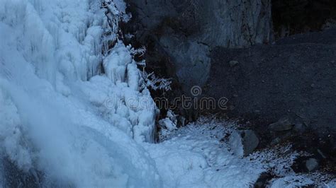 Close Up Of Frost Crystals Icicles And Frozen Waterfalls Stock Image