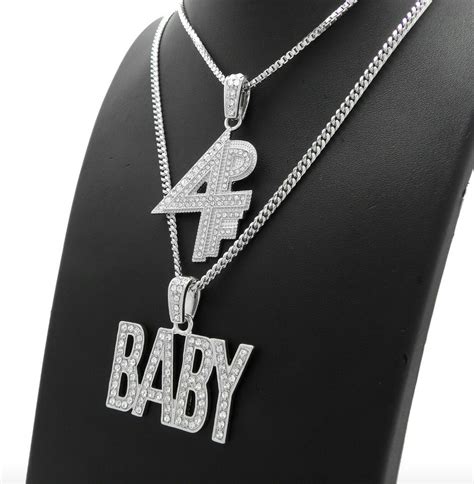 Lil Baby Chain Set 4pf Pendant Necklace Lil Baby Necklace Silver Hip H