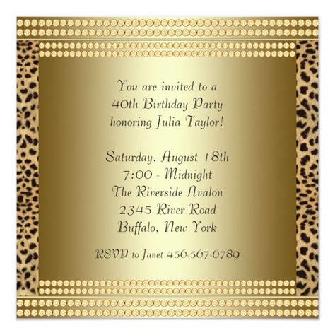 Gold Leopard Birthday Party Invitation Leopard Birthday