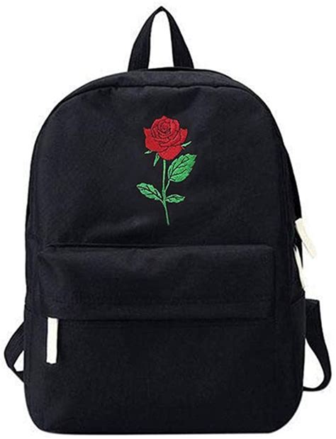 Vhvcx Backpack Women Canvas Rose Flower Embroidery Student Teenage