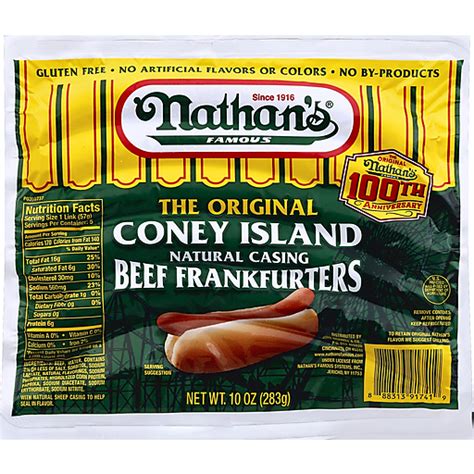 Nathan S Famous The Original Coney Island Natural Casing Beef Frankfurters Oz Pack Hot