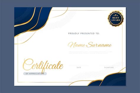 Certificado De Modelo De Apreciação Cor Ouro E Azul Certificado Moderno
